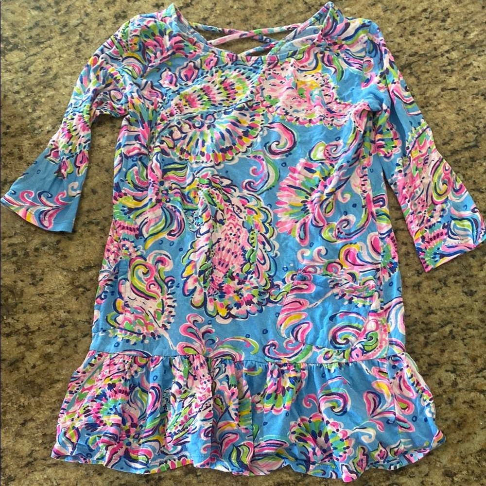 Lilly Pulitzer Blue and Pink Ruffled Resort Dress